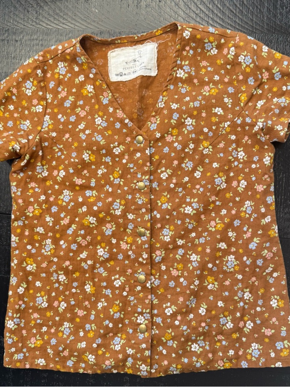 Not Perfect Linen Floral Button-Up Top